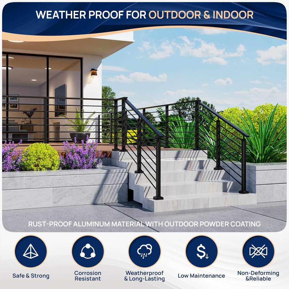 35" Horizontal Aluminum Deck Railing Post - Black Textured Finish