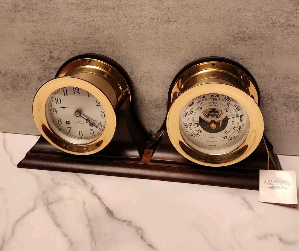 Chelsea ship's bell Clock and Barometer With Tags