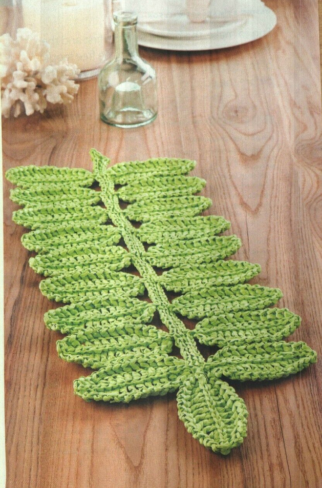 TROPIC ISLAND TABLE MAT LEAF DESIGN HOME DECOR CROCHET PATTERN INSTRUCTIONS