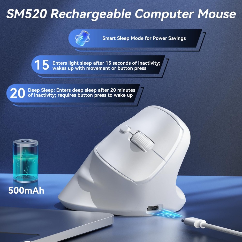 SM520 Ergonomic Mouse with 24000 DPI, Vertical Mouse with Programmable Side B...