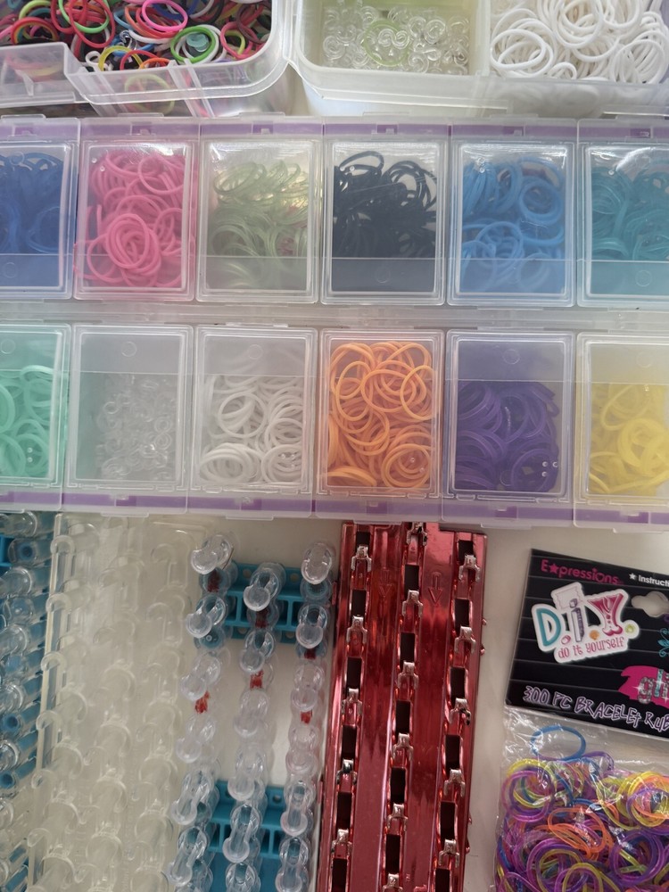 Huge Rainbow Loom Lot Cases Tools Some New Some Made Instructions #2