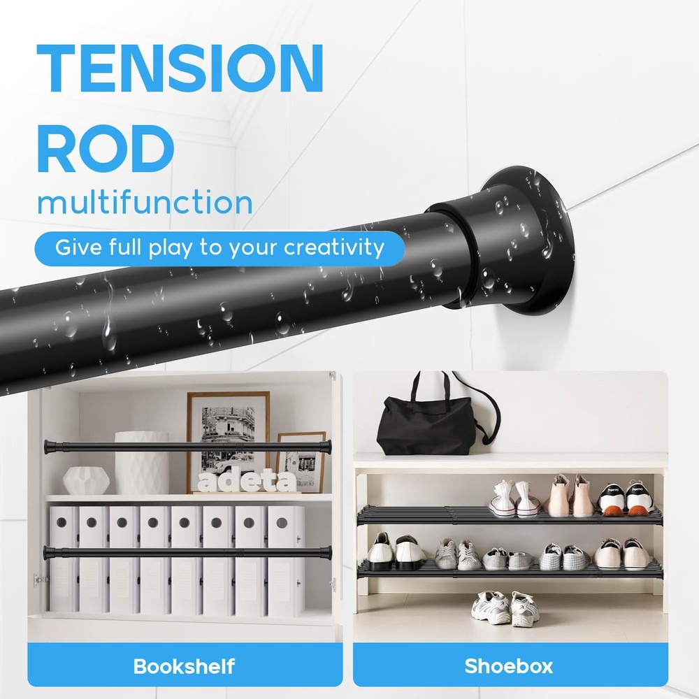 1 Pack Spring Tension Rods 23-46 Inch Adjustable Black Extendable Loaded Bar