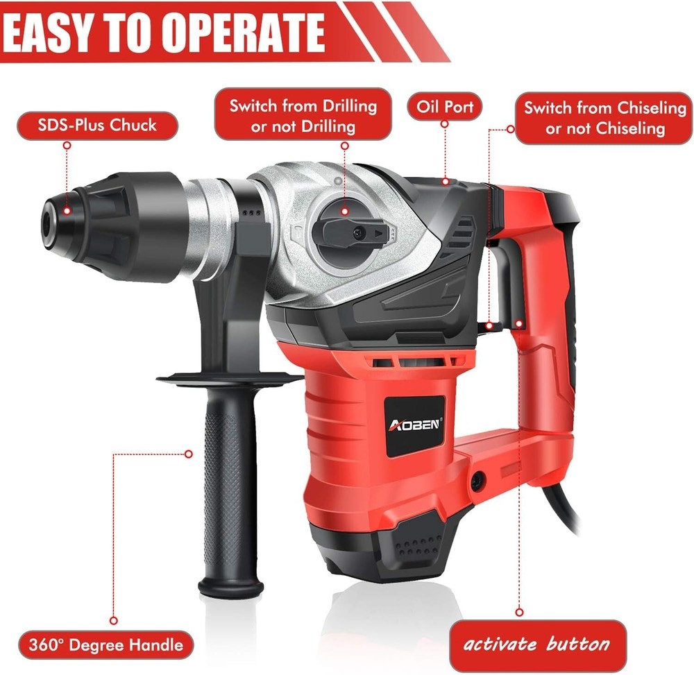 Corded 13 Amp Rotary Hammer - Efficient Demolition with Comprehensive Tool Kit