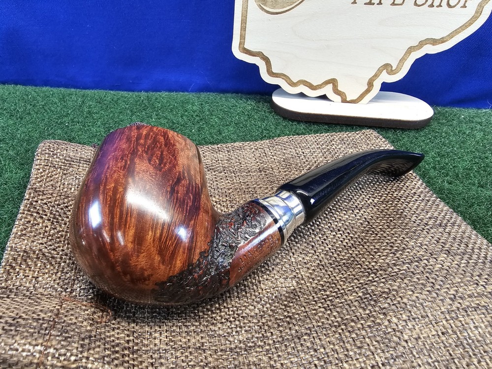 L'Anatra dalle uova d'Oro Partial Rustication Handmade Briar Pipe, Unsmoked