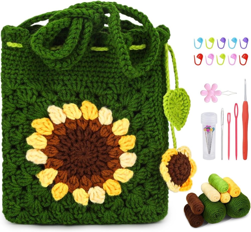 Beginner Crochet Kit for Stunning Sunflower Phone Bag - Includes Tutorials