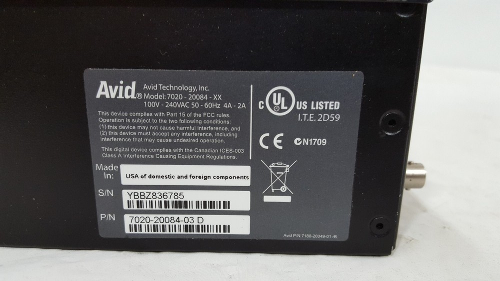 Avid Nitris DX 7020-30008-04 Rackmount External Hardware Accelerator I/O