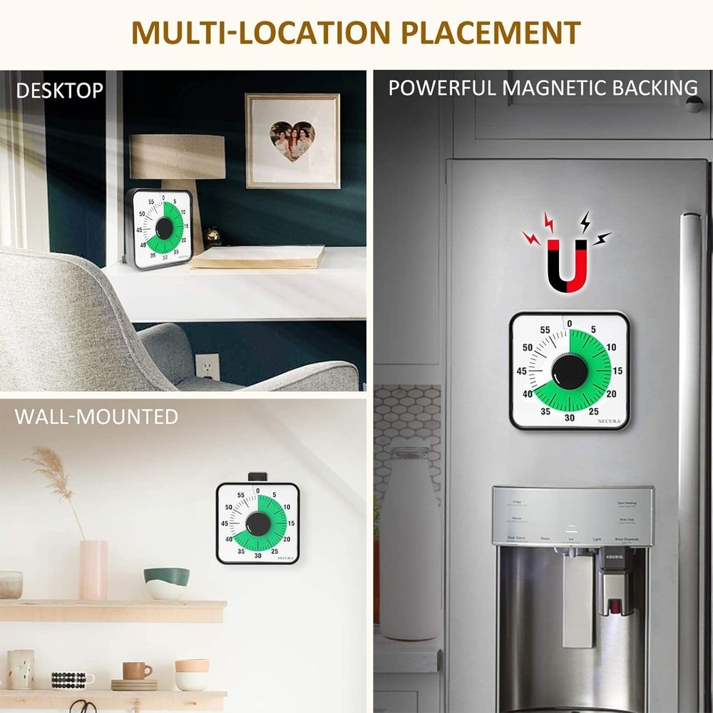 Magnetic Backing 60-Minute Visual Timer - Easy to Use Mechanical Clock in Green