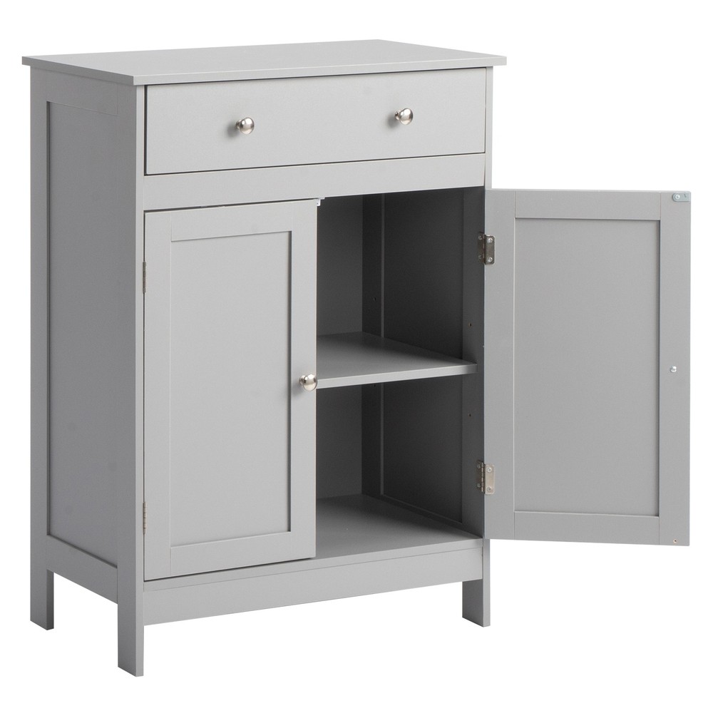 Gray Melamine Vanity, Double Doors & Single Drawer, Bathroom Storage Cabinet