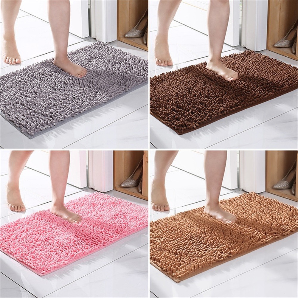 Chenille Bath Mat 40x60cm Non Slip Rectangle Rug for Moisture Absorption