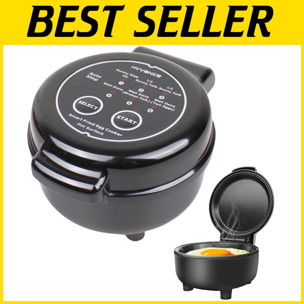 Automatic Fried Egg Cooker for 6 Styles, Non-Stick Black