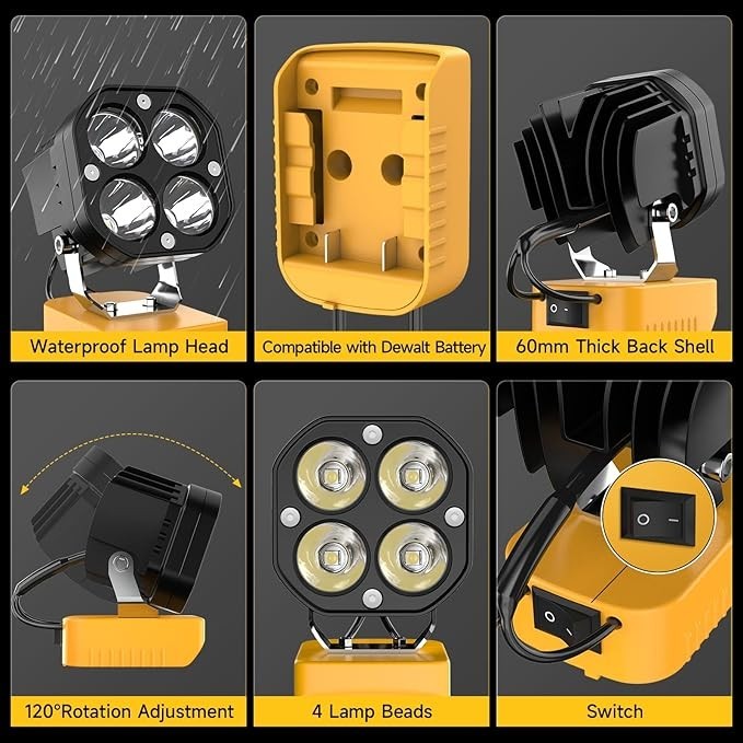 2 Packs 40W LED Work Light Compatible with Dewalt 20V Battery Emergency Lighting