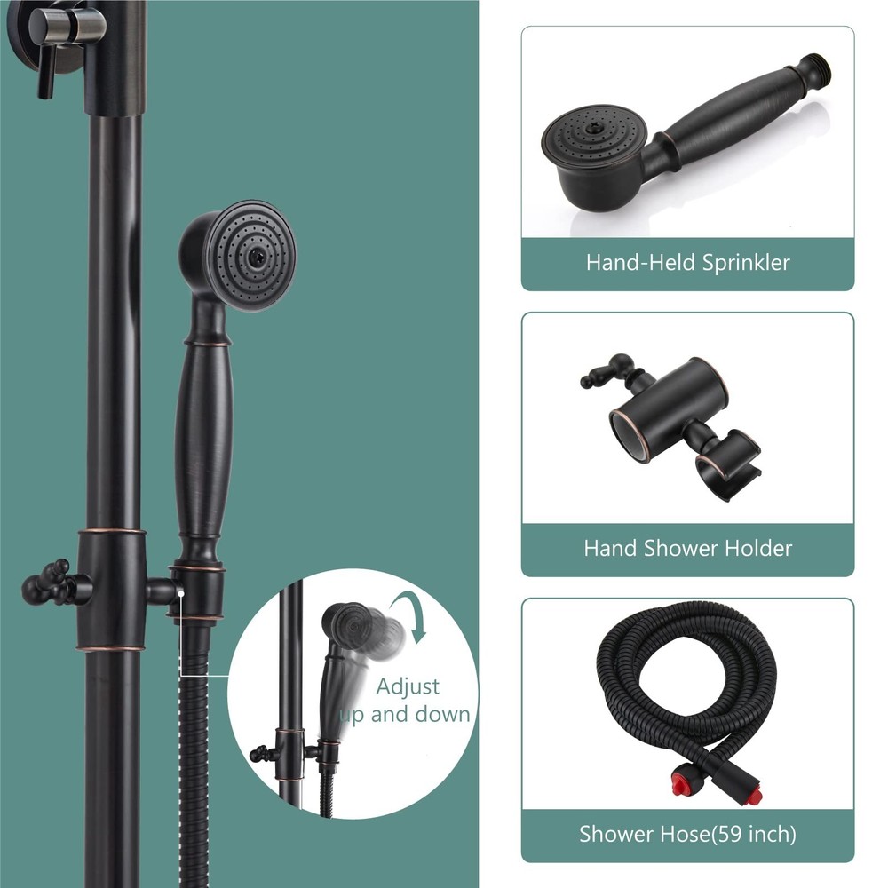 Dual Functions Exposed Pipe Shower System Round 8 Inch Rainfall Shower Head B...