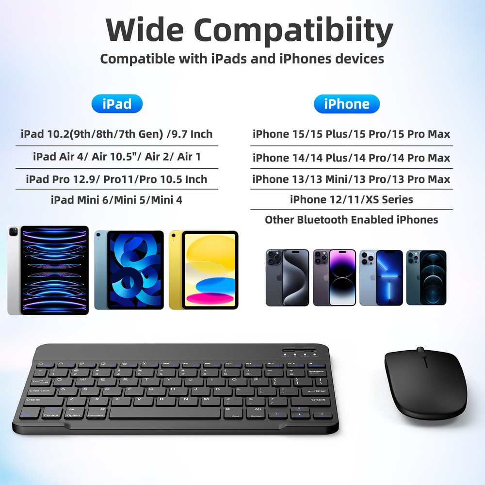 Keyboard & Mouse Set Rechargeable Wireless, Universal Connection for iPad/PC/Mac