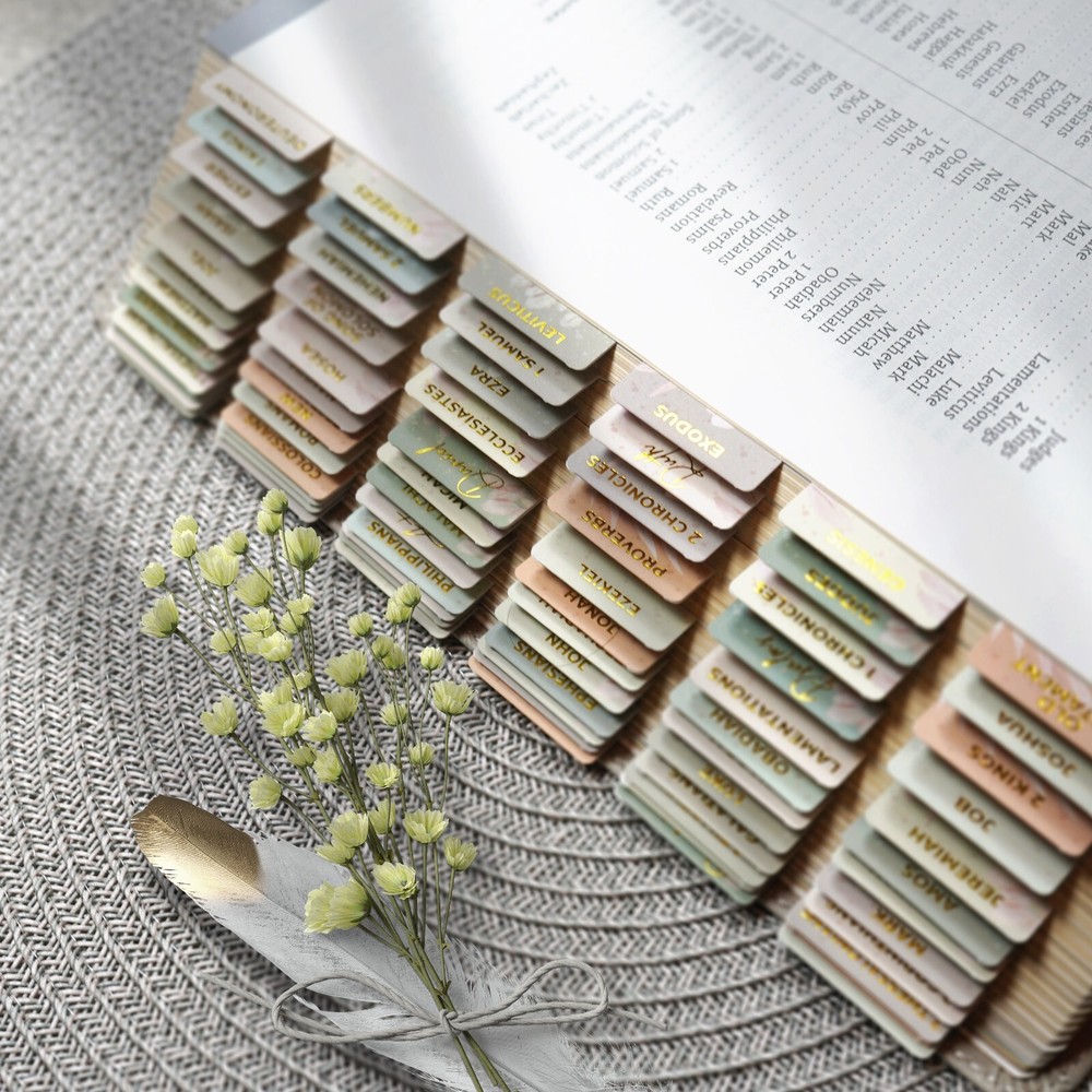 OFFILICIOUS 100 Gold-Foiled, Soft-Touch, Laminated Bible Tabs for Bible Study