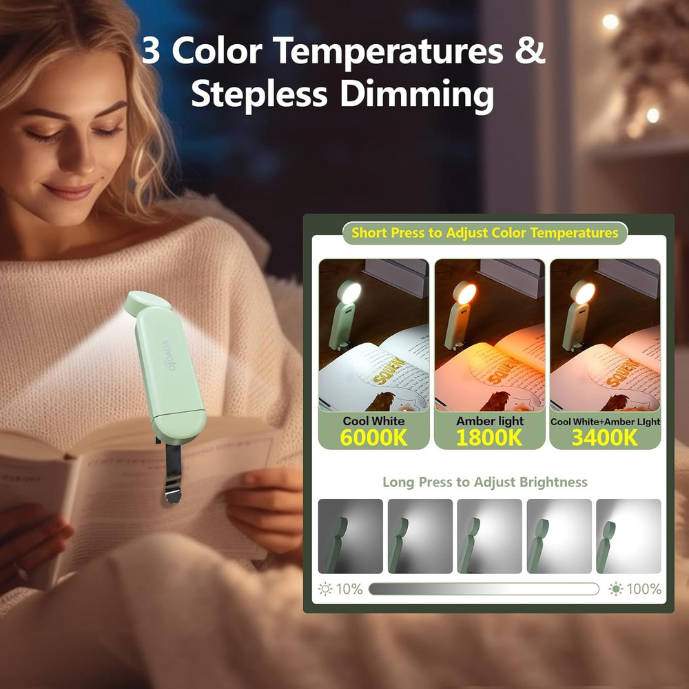 USB Rechargeable Book Light, Blue Light Blocking, Amber Light Clip on Bookmark S
