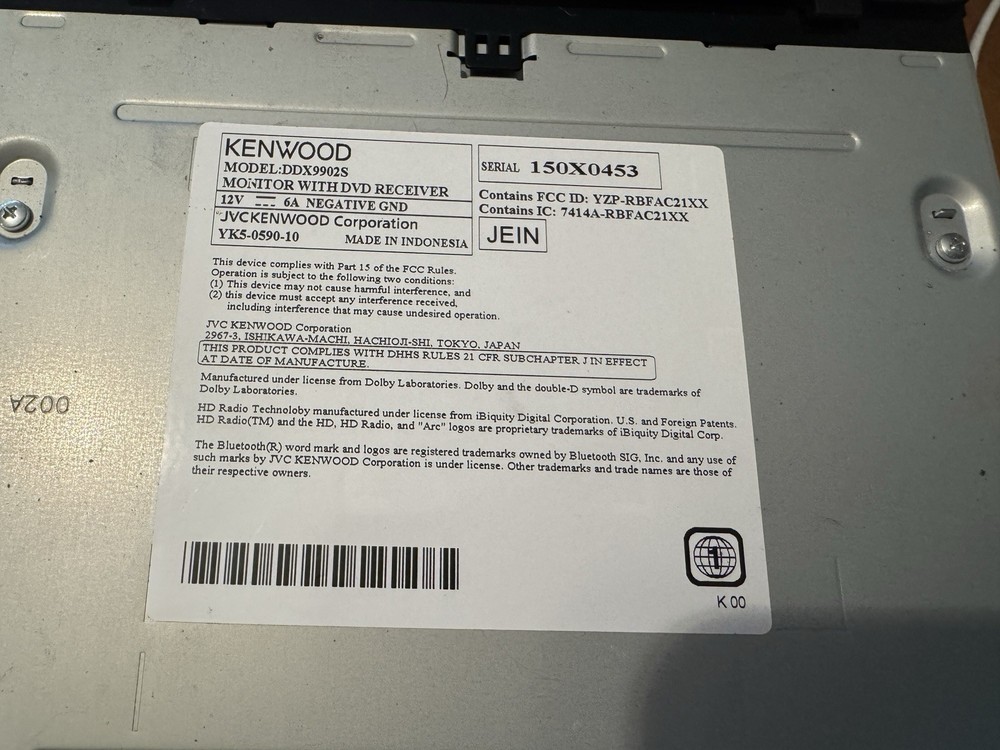 Kenwood DDX9902S 2 DIN DVD Player Touchscreen Bluetooth Ready In-Dash Receiver