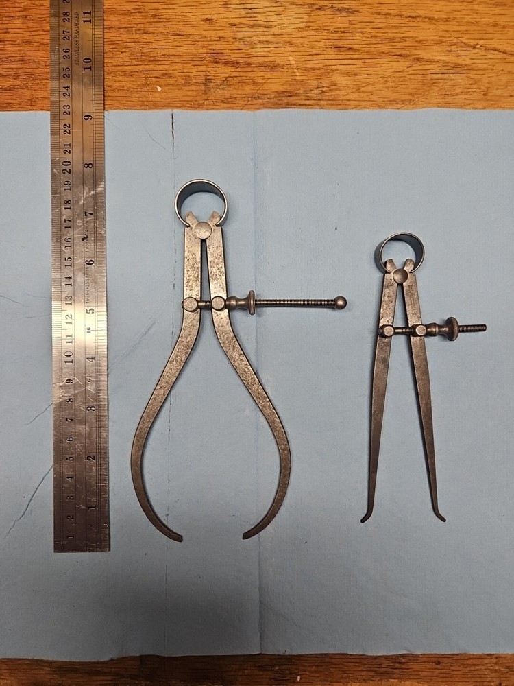 Starrett Spring Caliper Divider Set, inside and outside, flat leg, 7"