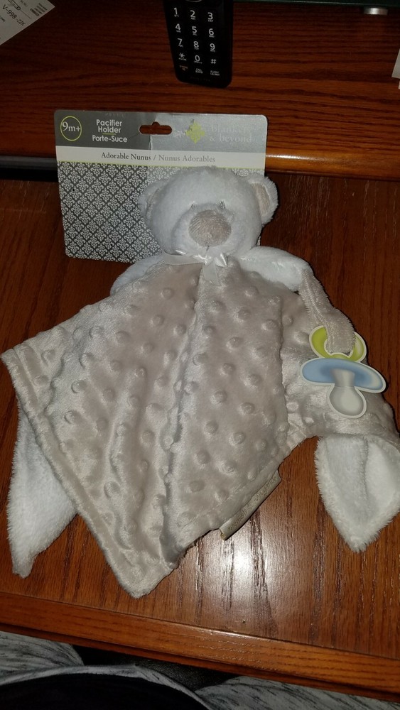 NEW Blankets & Beyond Gray White Minky Dot Teddy Bear Security Blanket