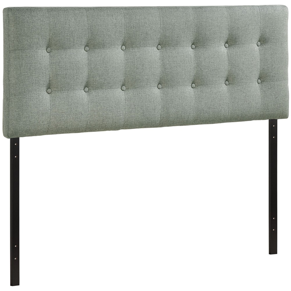 Modway Fabric Upholstered Button Tufted Square Full Size Headboard in Gray