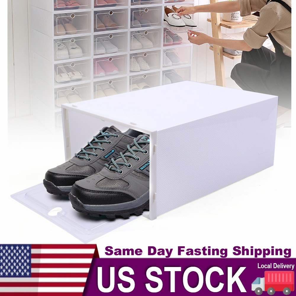 20pcs Large Plastic Shoe Storage Boxes Drawer Stackable Foldable Organiser Clear