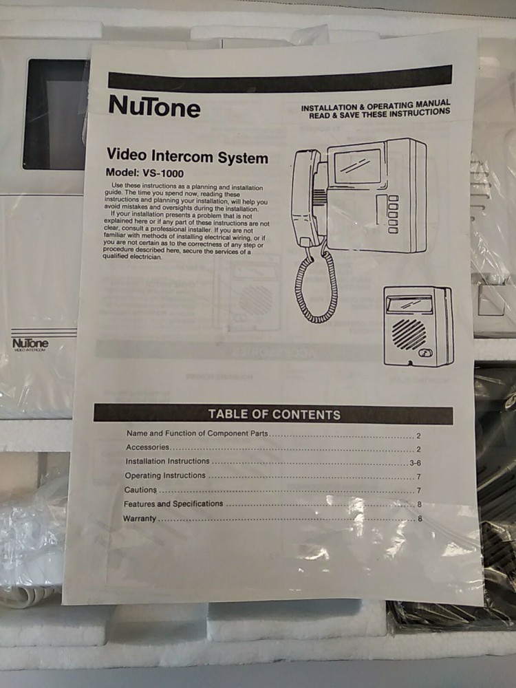 NuTone VS-1000 Door Video Intercom System (NOS) No Box