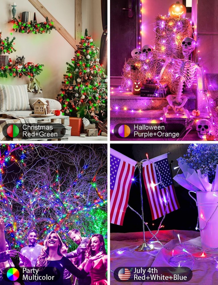 echosari Christmas String Lights, 100 LED Smart 33 Ft, 33Ft Clear Cable