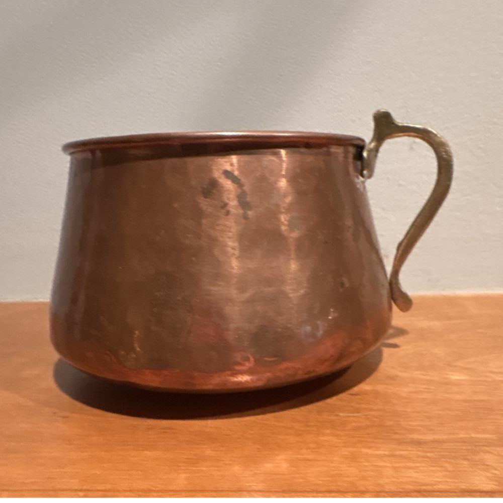 Solid Copper Cup  planter with Brass Handle Made in Turkey  Hand Hammer