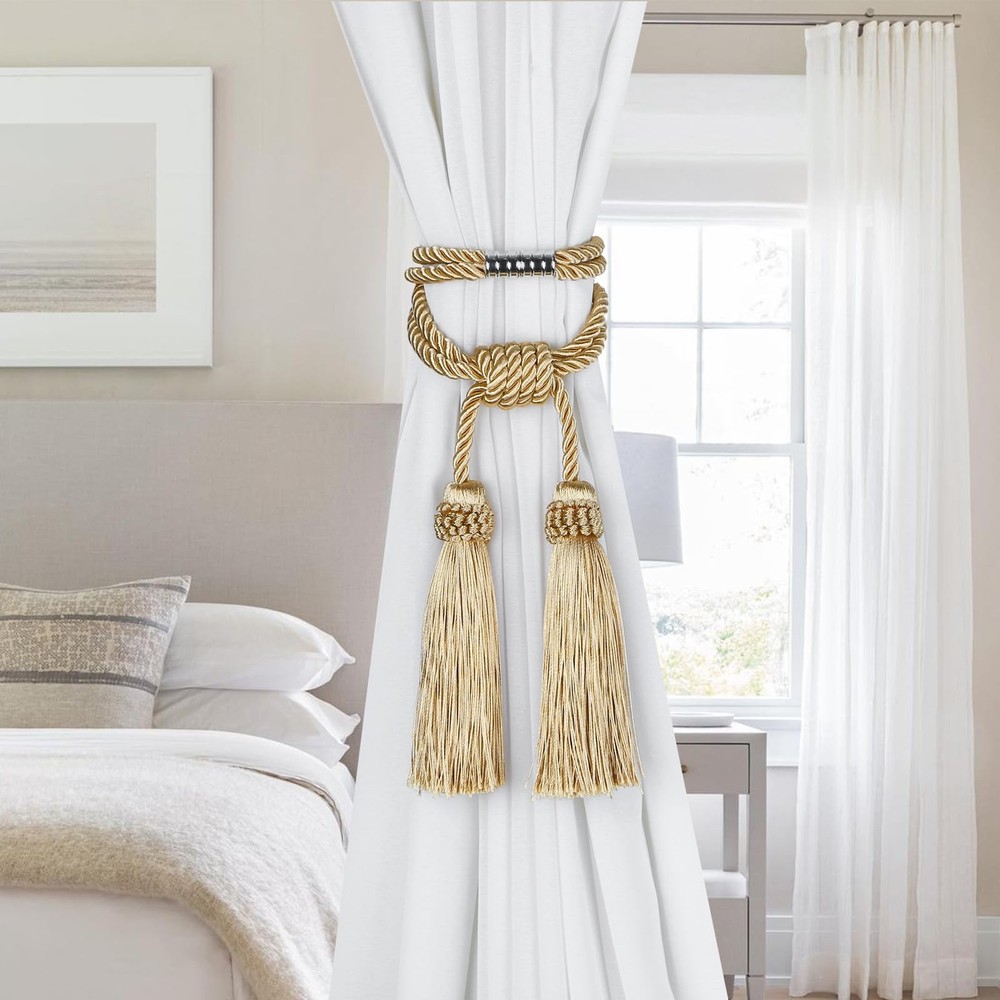Magnetic Curtain Tiebacks 2 Pack Tassel Curtain Tieback Modern Handmade Tie B...
