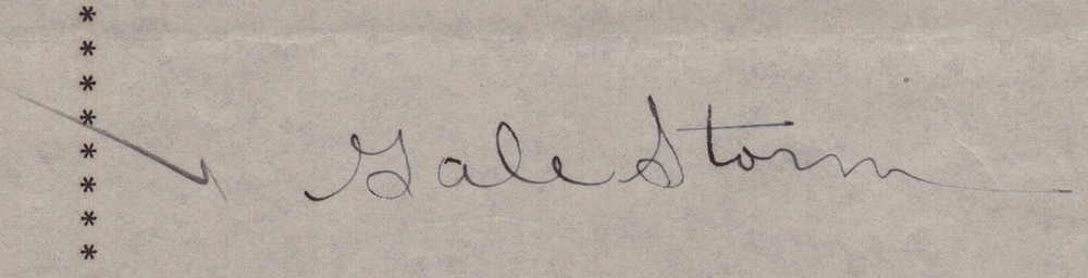 GALE STORM - DOCUMENT DOUBLE SIGNED CIRCA 1946