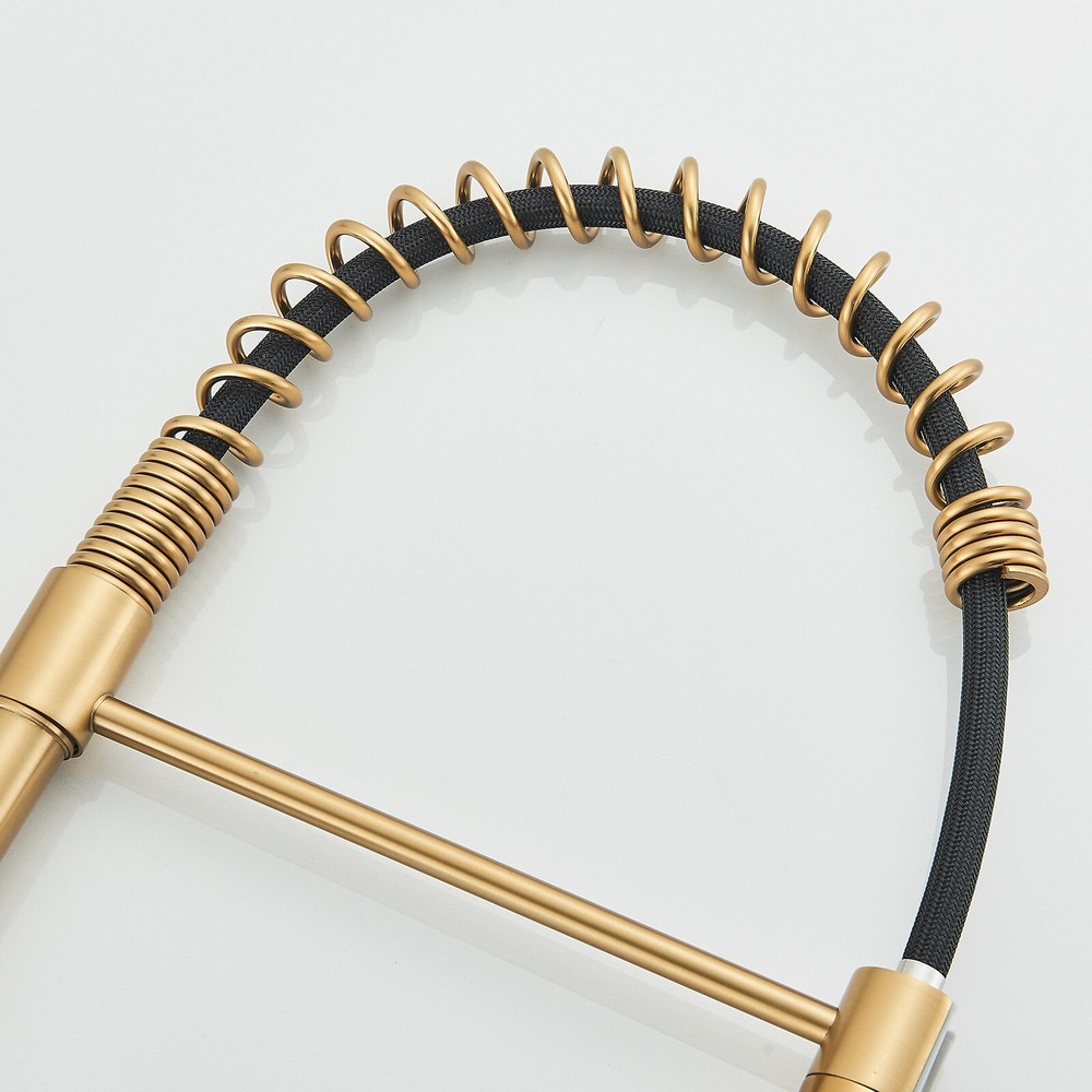 Brushed Gold Kitchen Faucet Pull Down Sprayer Single Handle Swivel Sink Mixer