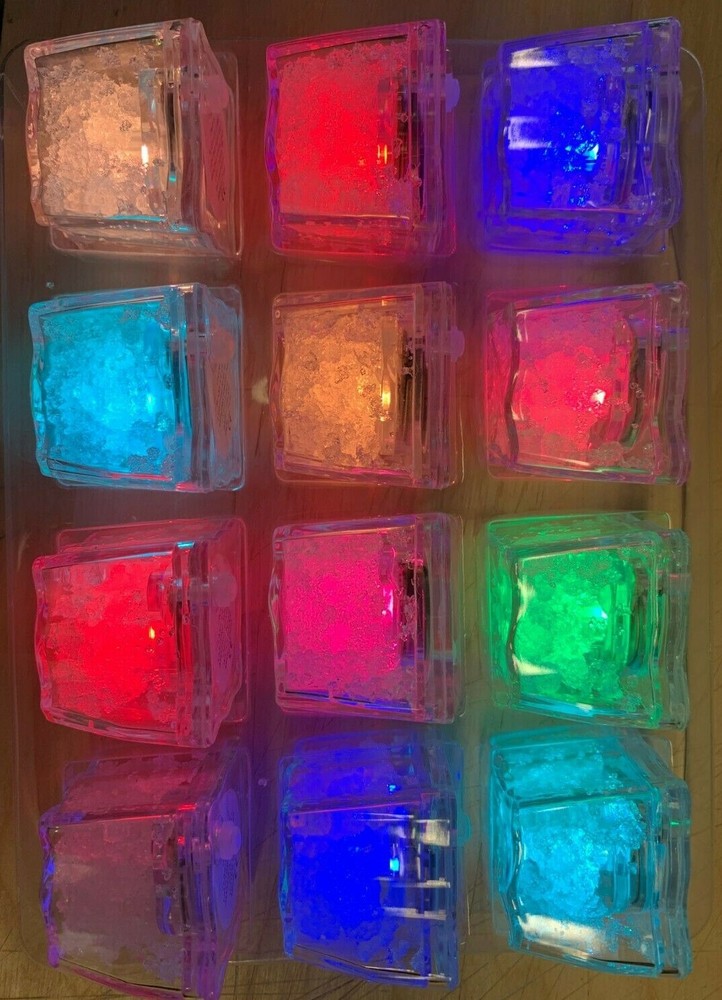 12 pack LED light up ice cube color control set solid color or rainbow flashing
