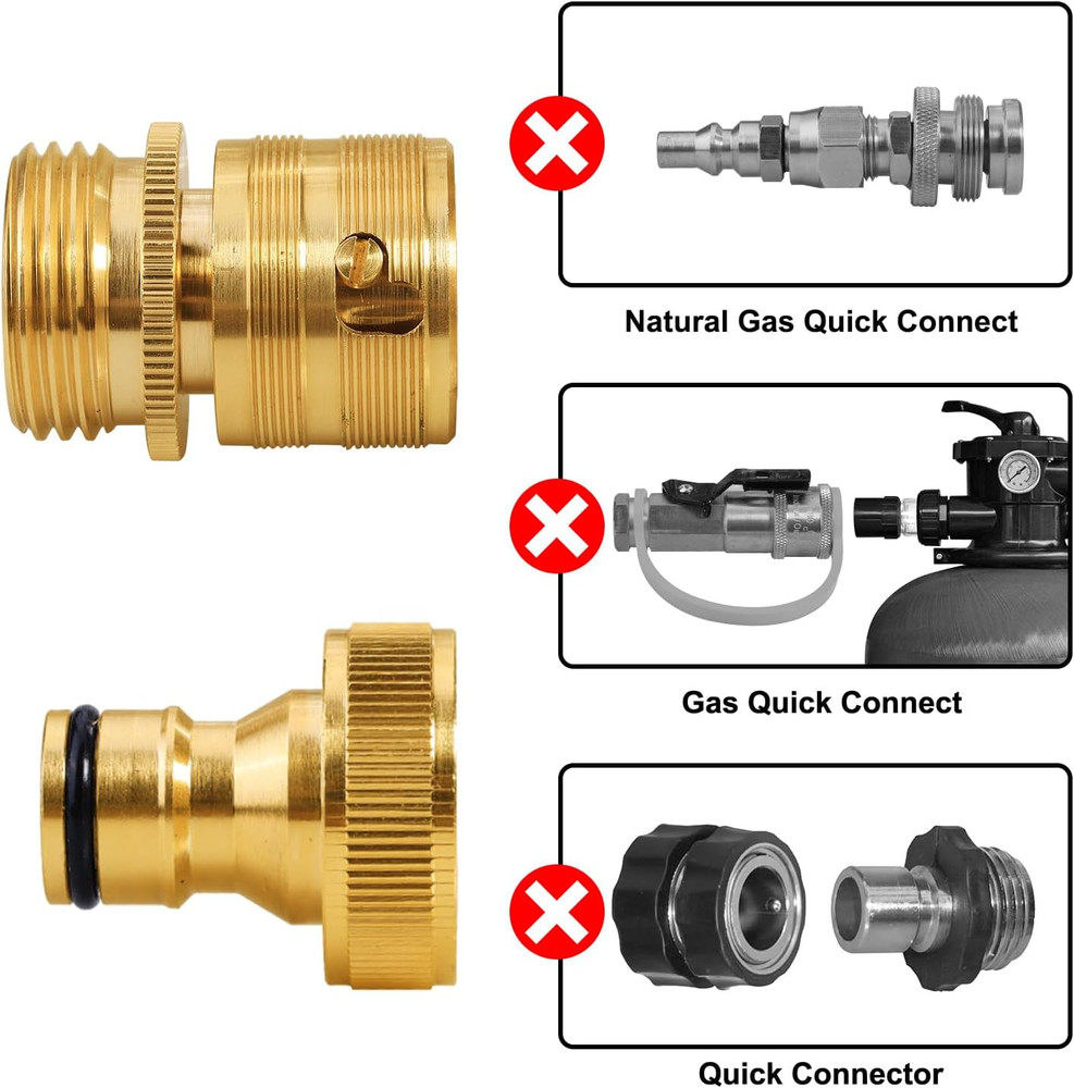 Garden Hose Quick Connect Solid Brass 3/4" GHT External Thread Easy Connect Fitt