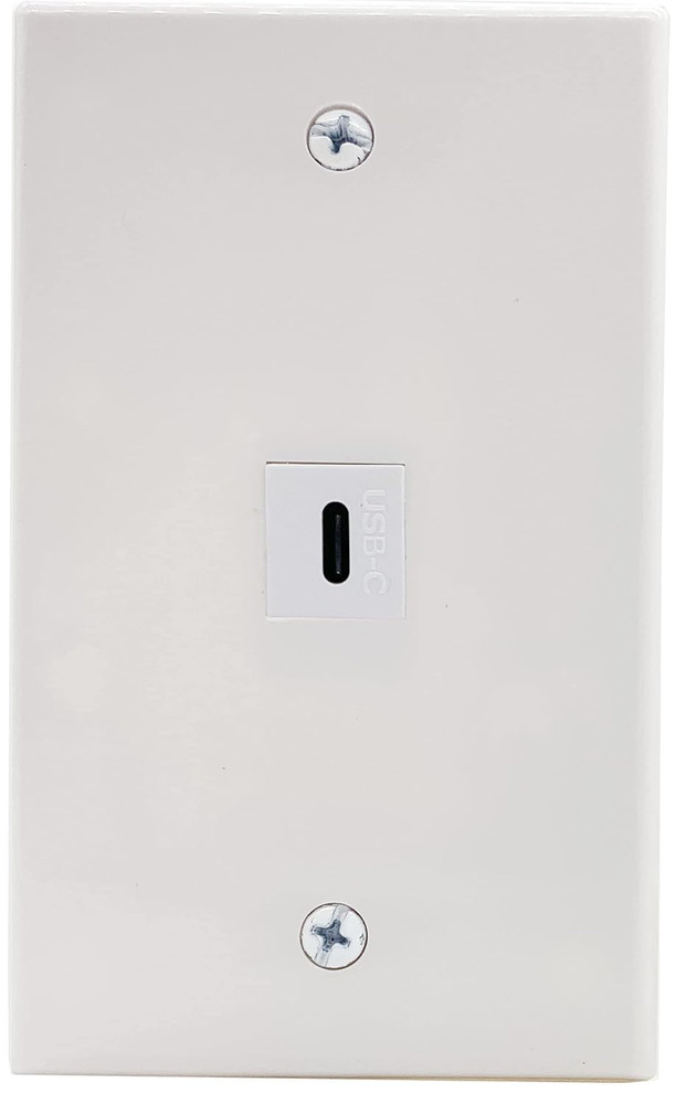 1 Port USB-C Wall Outlet, USB Type C Keystone Jack Wall Plate, White, 2.76" x 4.