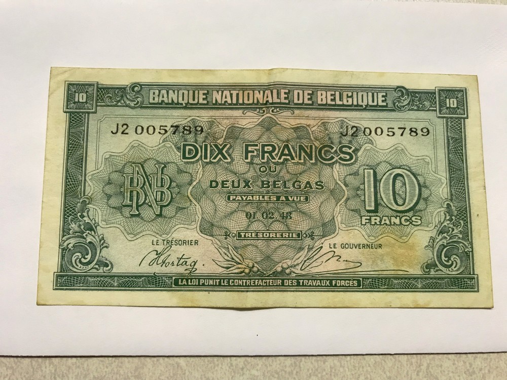 1943 Belgium 10 Francs Fine #14079