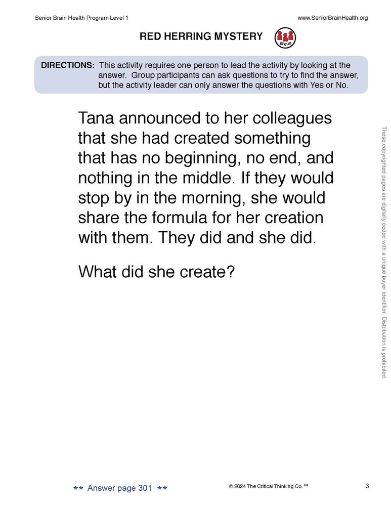 Senior Brain Health Research-Based Problem-Solving Puzzle/Activity Workbook