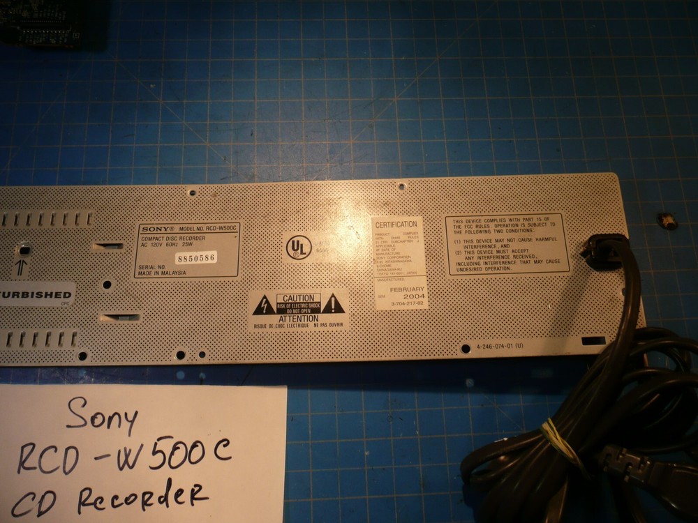 Sony RCD-W500C CD Changer Recorder Replacement Rear Panel Plate