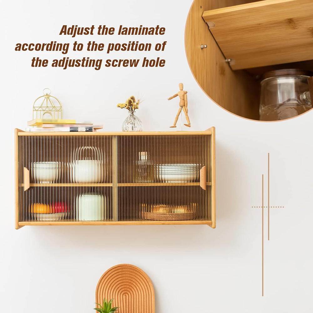 Bamboo Wall-Mounted Kitchen Pantry Cabinet with 2 Doors for Storage