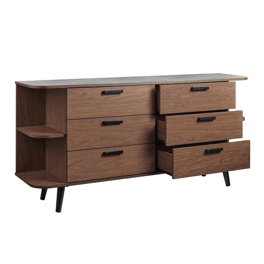 Modway Langston Open Display Storage Sideboard in Walnut Gray