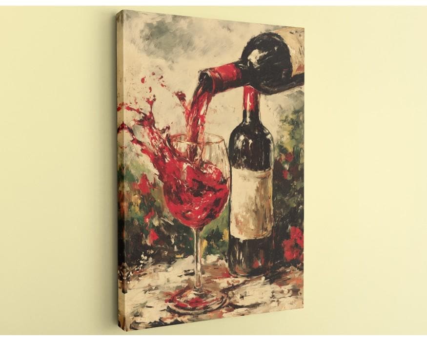 Red Wine Canvas Art Handcrafted Impressionistic Bar Kitchen Wall Decor