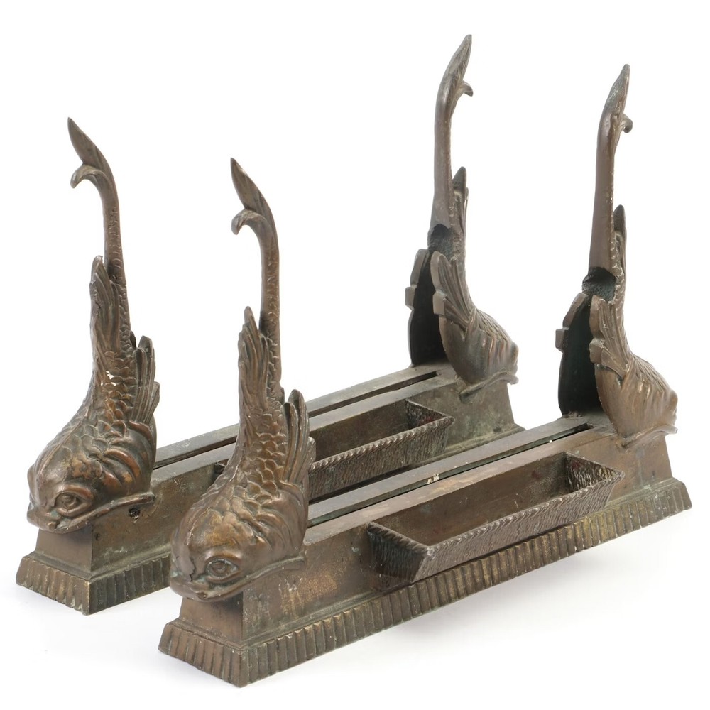 Antique Bronze Cast Iron Fireplace Mantle Frame Original Dolphin Koi Fish