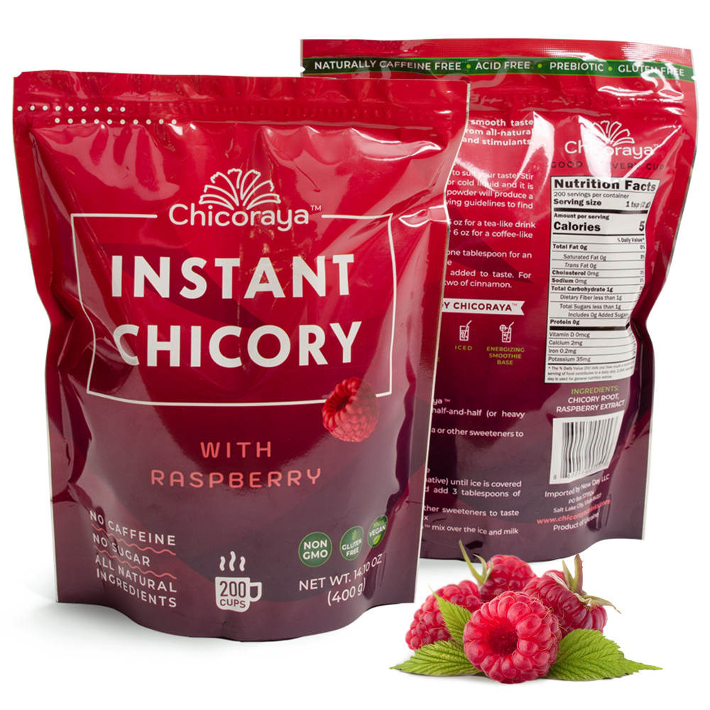 CHICORAYA Coffee Alternative Beverage Blend Chicory Root Powder 14.1oz Raspberry