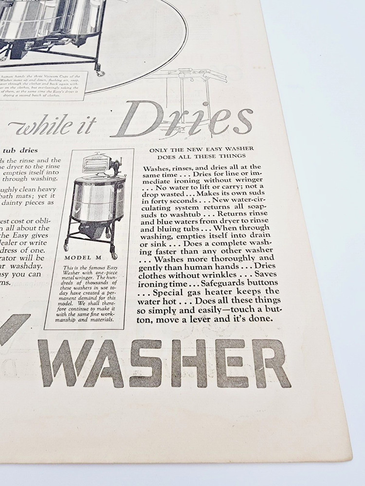 1926 Easy Washer Advert. Saturday Evening Post - This Washer Does Two Things