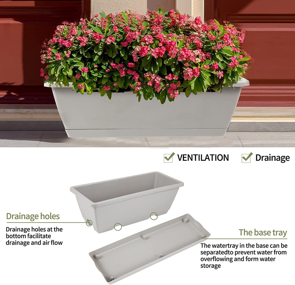 8Pcs Window Box Planter, 17 Inches Flower Window Boxes, Rectangle Planters Box w