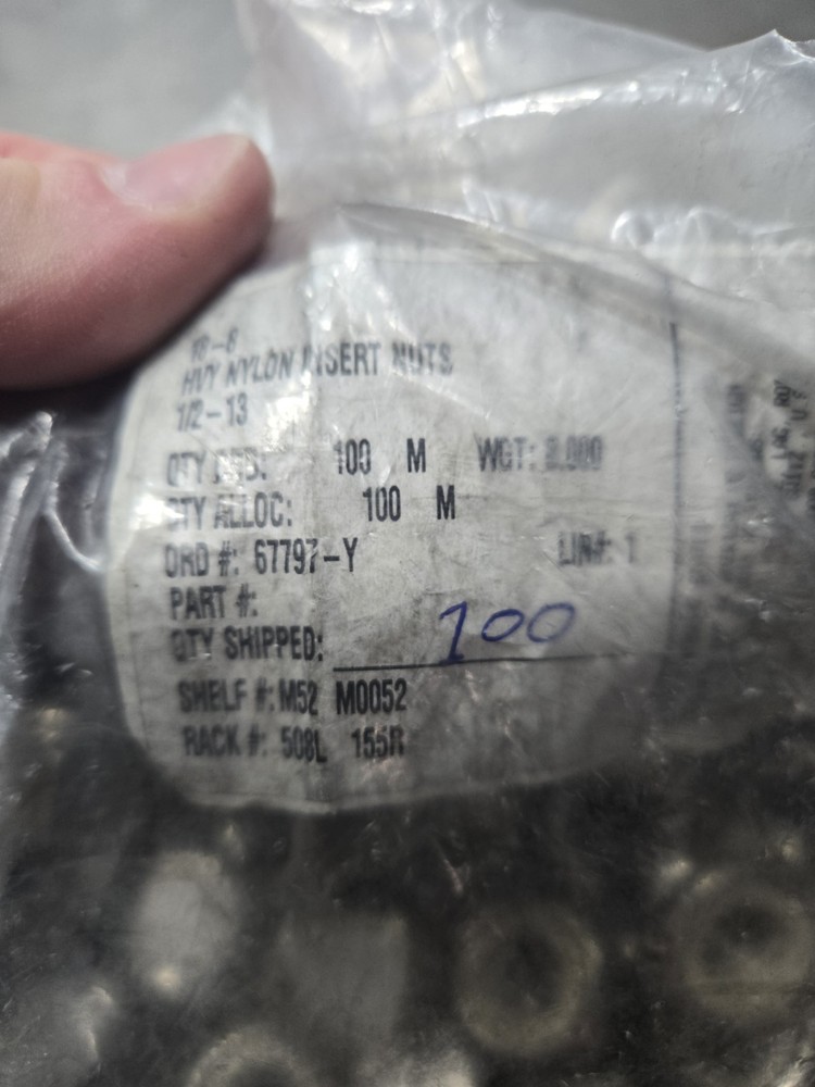 Hardware HEX NUTS NYLON INSERT 1/2-13 HEAVY LOCKNUT NUT 100 Pc