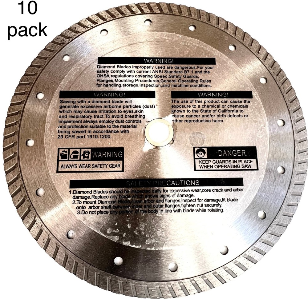 9'' Diamond blade 10 pack fits Dewalt FlexVolt 9" Brushless Cut-Off Saw