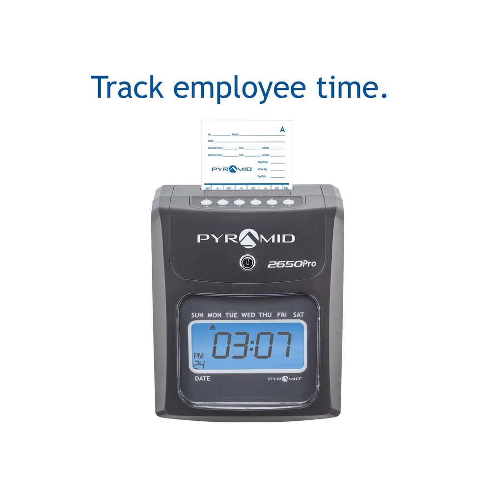 Pyramid Technologies 2650 Pro Auto Aligning Time Clock, LCD Display, Charcoal