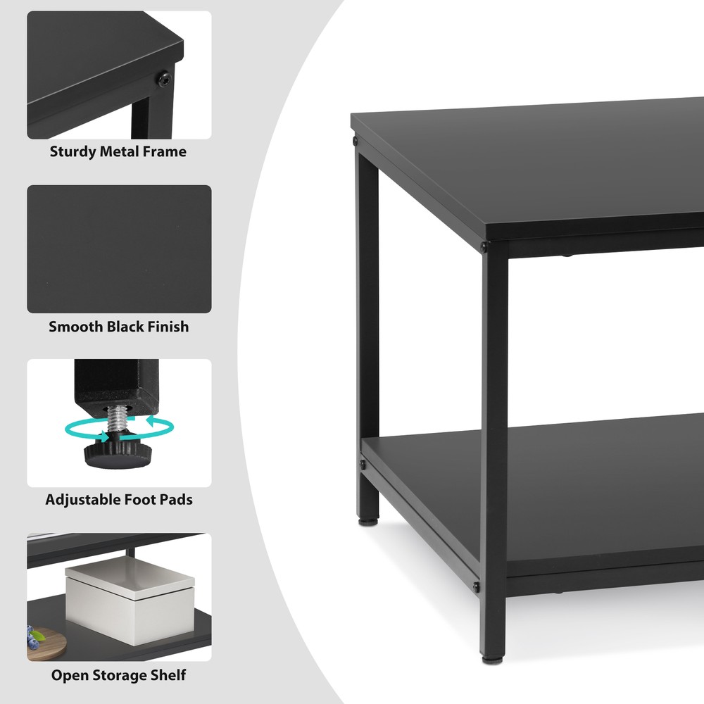 2-Tier Coffee Table Simple Modern Rectangular Center Table for Living Room Black