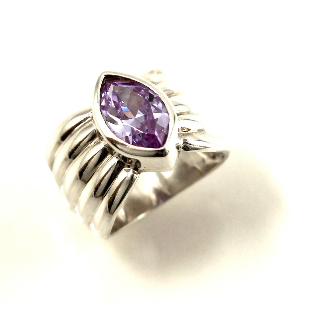Sterling Silver Amethyst CZ Solitaire Ring