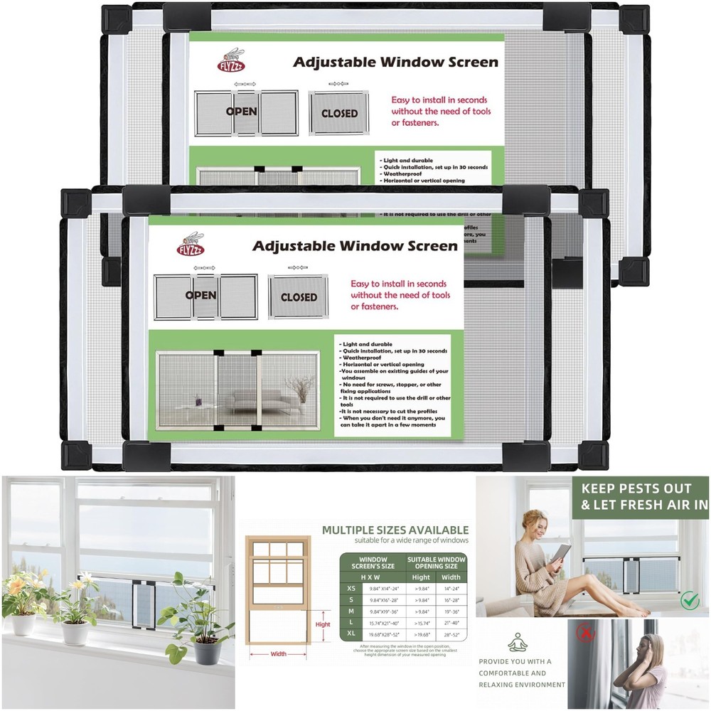Adjustable Expandable Window Screen 16-28 Inches Small Size 2 Packs