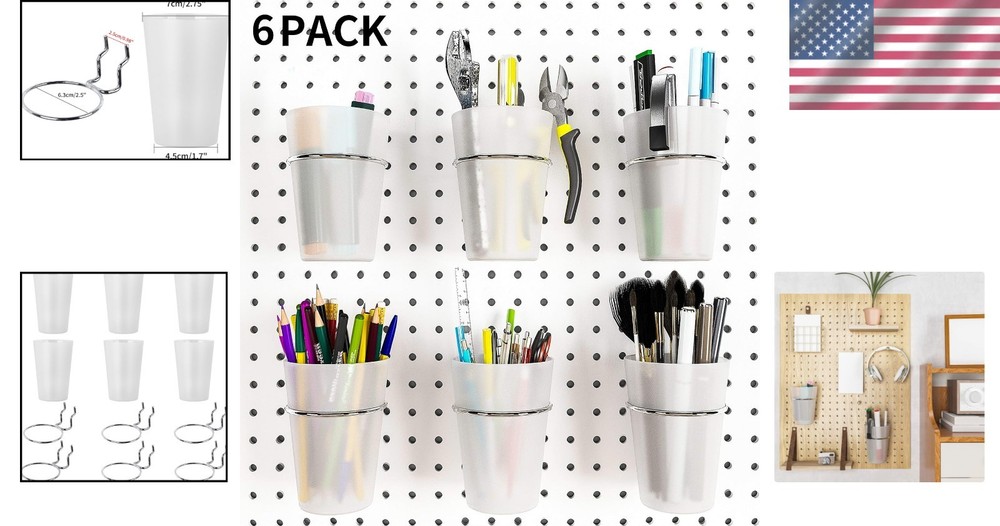 Durable 6 Set Pegboard Hooks with Cups - Ultimate Craft and Tool Organizer